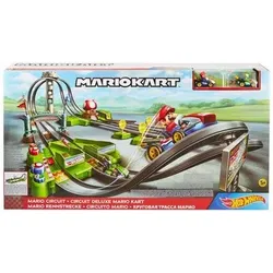 HOT WHEELS GCP27 Mario Kart Mario Rundkurs Trackset, Autorennbahn inkl. 2 Spielzeugautos