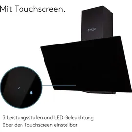 Wiggo Dunstabzugshaube 60cm kopffrei I Abluft Umluft Dunstabzug 300m3/h - LED Touch-Display 3 Stufen I Schräghaube inkl. Fettfilter & 2x Kohlefil... - schwarz