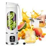 Tragbarer Mixer Smoothie Maker, Mini Mixer to go 450 ml, Wiederaufladbar, Becher mit LED Display, 12 Klingen, BPA-frei, Portable Blender für Milchshake, Saft, Smoothie (2 – Weiß)