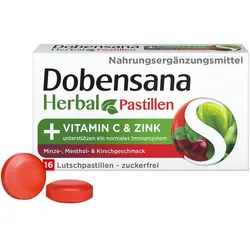 Dobensana Herbal Minze, Menthol & Kirsche - lindert das Gefühl von Trockenheit im Hals 16 St