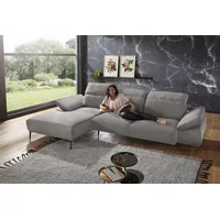 Ecksofa W.SCHILLIG "levi" Sofas Gr. B/H/T: 309cm x 80cm x 182cm, Flachgewebe S22, Longchair links, mit Kopfteilverstellung-mit Armlehnenverstellung-mit motorischer Sitztiefenverstellung, grau (grau s22) inklusive Kopfstützenverstellung & Seitenteilverstellung, Breite 309cm