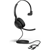 JABRA Evolve2 50 (Kabelgebunden, USB-A, Alcatel-Lucent, Avaya, Cisco, Google Meet, Microsoft Teams, Unify, Zoom), Office Headset,