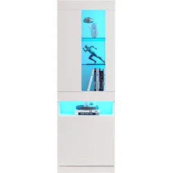 Merax Vitrine mit 16 Farben LED Beleuchtung Vitrinenschrank Standvitrine Stauraumvitrine Schrank Wohnzimmerschran Weiß