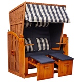 Intergrill Strandschönheiten Brigitte Ostsee Strandkorb | 2-Sitzer Vollholzfront inkl. Schutzhülle | Blau Weiß kariert | Balkon Terrasse Garten