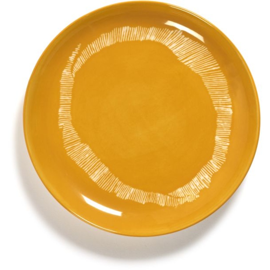 Serax Feast by Ottolenghi Speiseteller 2er Set - sunny yellow swirl-stripes weiß - 2 Teller à ø 19 cm - Höhe 2 cm