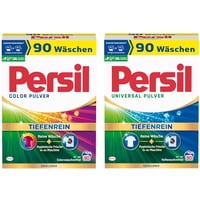 PERSIL Pulver-Set 2x 90 Waschladungen (180WL) 1x Color & 1x Universal, Color- & Vollwaschmittel-Set für reine Wäsche und hygienische Frische für die Maschine, effektiv ab 20 °C