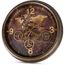 Formano Wanduhr Weltkarte (drehende Zahnräder, Braun, Weltkarte, H: cm) braun