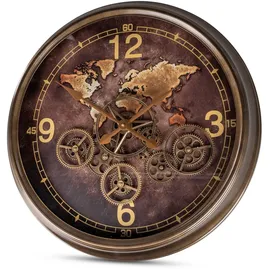 Formano Wanduhr Weltkarte (drehende Zahnräder, Braun, Weltkarte, H: cm) braun