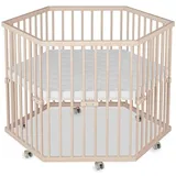 Sämann Laufstall Baby 6-eckig mit Matratze | TÜV geprüft 2024 | stufenlos höhenverstellbar | Laufgitter Premium | Babybett aus Holz | Krabbelgitter natur