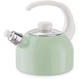 Riess, Flötenkessel Plus 2L, Gewicht 1,21kg, dreifach emailliert, Wasserkessel mit Flötenpfeife, Induktion, Retro, hergestellt in Österreich, LBH 26,2x18,4x21,9cm (NILGRÜN/BUNT PASTELL, 2 l)