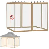 Seitenwand Pavillon 3x3 Beige, Ersatz Moskitonetz für pavillon, Outdoor Seitenteile Mückenschutz Fliegengitter Insektenschutznetz mit Reißverschluss und Haken (Khaki, 300 x 300 cm)