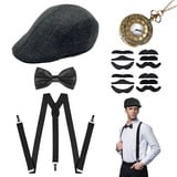 XNIVUIS 20er Jahre Accessoires für Herren, Mafia Karneval Kostüm Herren, 1920s Zubehör Kostüm Set, Peaky Blinders Kostüm Accessoires, 20s Gatsby Fancy Dress, für Roaring 20's Theme Party (Set A)