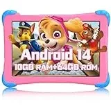 EagleSoar Kinder Tablet 10 Zoll, Android 14 mit Octa-Core-Prozessor für Kinder im Alter von 3-12 Jahren, 10GB RAM + 64GB ROM, mit Lernsoftware für Kinder und Kindersicherung (Rosa)