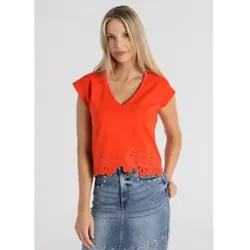 Lois Jeans für Damen. 423082686 T-Shirt Blatt Die Cut Detail rot (XL), Lässig, Modal, Kurzarm