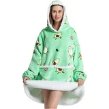 Queenshin Avocado Hoodie Decke mit Ärmeln Tragbares Decken Sweatshirt, Weiche Warme Sherpa Pullover TV Decke für Männer Frauen Erwachsene