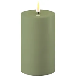 Deluxe Homeart LED Real Flame Outdoor Stumpenkerze staubig grün, Ø7,5 x H12,5cm, staubig grün