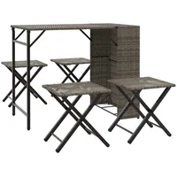 vidaXL 5-tlg. Garten-Essgruppe Klappbar Grau Poly Rattan