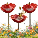 Gartenstecker Vogeltränke, Vogeltränke Stehend, Dekorative Bienentränke, Vogelbad Blume Dekorative Futter und Tränkschale für Vögel und Bienen (Red*3)