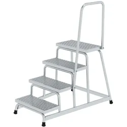 PROREGAL Arbeitspodest starr mit Handlauf | 4 Stufen | Aluminium-Lochblech | Rutschfeste Kunststoffschuhe