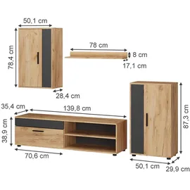 Vicco Vicco, Wohnwand, Wohnwand Berno, Goldkraft Eiche/Anthrazit, 4er Set