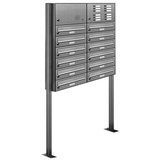 AL Briefkastensysteme - 12er V2A Edelstahl Briefkasten Standanlage Freistehend mit Klingel