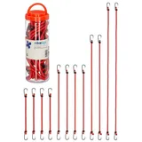 Relaxdays Spanngummi mit Haken, 12er Set, Fahrrad Gummispanner Gepäckträger, 4 Größen, Universal Gepäckspanner, rot