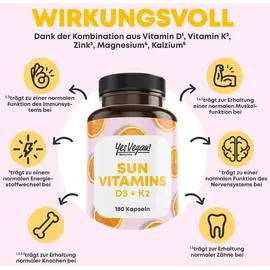 yes vegan Sun Vitamins D3 + K2 Kapseln 180 St.