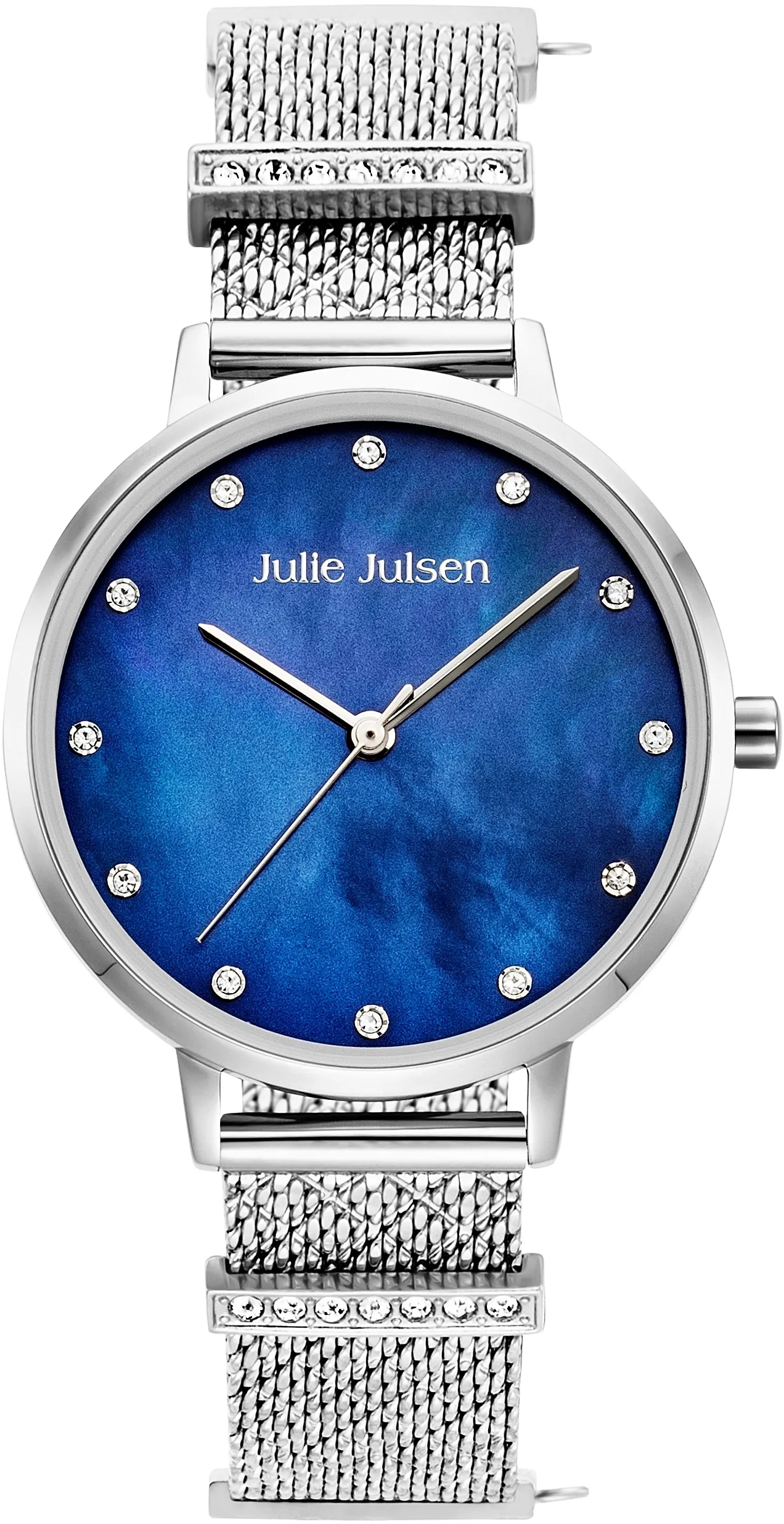 Quarzuhr JULIE JULSEN "CHARMING SILVER BLUE, JJW1231SME-34-2" Armbanduhren silberfarben Damen Quarzuhren Charminguhr, Zirkonia