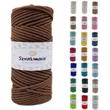 Sznurkomania, Baumwollkordel 3mm 100m, 46 Farben, Häkelkordel, Geflochten Baumwollkordel 3mm, Makramee Kordel, Makramee Garn, Premium Garn, Makramee Seil (Braun)
