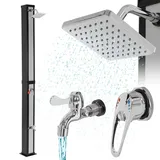 ML-Design Solardusche 40L 217cm eckig mit Fußdusche und Regenduschkopf, Silber-Schwarz, warmes Wasser, 60°C ohne Stromanschluss, mit Gartenschlauch-Anschluss, Solar Gartendusche Außendusche Pooldusche