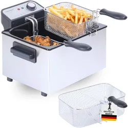 Sommertal XXL Doppel-Fritteuse mit Öl oder Fett – 3 Körbe, 5 Liter, 3000 Watt, Kaltzone, DF3270