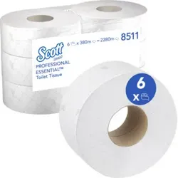 Scott Essential Jumbo Toilettenpapierrolle, 6 Rollen x 380m Blatt 2-lagigen Toilettenpapiers