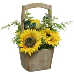 Kunstblume Sonnenblumen im Topf Kunstblumen Topfpflanze Dekoblumen H: 31cm gelb, MARELIDA, Höhe 31 cm braun|gelb