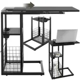 tectake® Beistelltisch, Nachttisch mit Ladefunktion, Laptoptisch, Betttisch, Betttablett oder Sofatablett, als Nachttisch, Sofa Tisch, Couch oder Bett Tisch, mit Zeitungsständer - schwarz