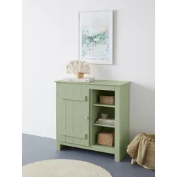 Stauraumschrank HOME AFFAIRE "Bertram", grün, B:90cm H:90cm T:38cm, Massivholz, MDF, Schränke, Massivholz,4 verstellbare Einlegeböden, Magnetverschluss,Höhe 90 cm