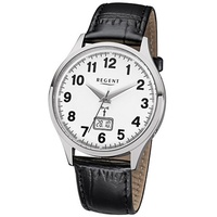 Regent Funkuhr Regent Herren-Armbanduhr schwarz, Herren Funkuhr rund, groß (ca. 40mm), Lederarmband schwarz Fit4Style Silberschmuck - IMPPAC