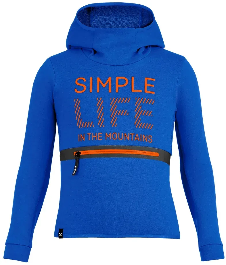 Salewa Kapuzenpullover Simple Dry Hoodie (Baumwolle-Mischung, warm, schnelltrocknend) elektrikblau Kinder