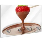 Wallario Schlüsselbrett Schoko-fondue mit Erdbeer am Stiel, (inkl. Aufhängeset), 30x20cm, aus ESG-Sicherheitsglas braun