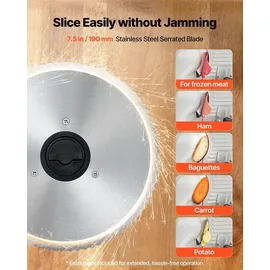 Vevor Allesschneider Fleischschneider 200 W elektrische Aufschnittmaschine mit 19 cm Klinge, Fleischschneidemaschine mit 0–15 mm einstellbarer Dicke, für gefrorenes Fleisch Schinken Prime Steak