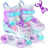 BELEEV Rollschuhe Kinder 4 Größen Verstellbare, Rollschuhe Mädchen mit 8 Leuchtenden LED-Rädern und Schnürsenkeln, Sicher Unterhaltsam, Geburtstags Anfänger Mädchen Jungen- Purple L
