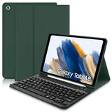 Hülle mit Tastatur für Samsung Tab A8 - Schutzhülle mit Pencil Halter Wireless Abnehmbare Tastatur (Deutsches QWERTZ) für Samsung Galaxy Tab A8 10.5 2022 (SM-X200/X205/X207),Dunkelgrün