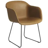 Muuto Fiber Armchair, sled base, refine leder cognac / schwarz