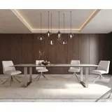 DeLife Esstisch Edge 300x100 Keramik Minas Melange Weiß-Beige Edelstahl Schmal