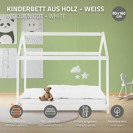 ML-Design Kinderbett Hausbett 80 x 160 cm Kiefer massiv weiß