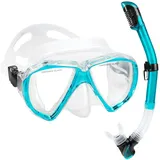 Taucherbrille für Erwachsene mit Anti-Nebel Schnorchelmaske, Schwimmmaske gehärtetem Glas und Nasenabdeckung zum Schnorcheln und Schwimmen (Aqua Satz)