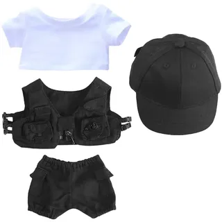 niannyyhouse Weißes T-Shirt Schwarze Baseballmütze Weste Hose 8in 20cm Plüschpuppe Plüschpuppenkleidung