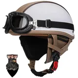 HALYING Mofa Helm Halbschalenhelm Retro ECE-zertifizierter | ABS-Motorradhelm mit EPS-Polsterung | Schnellverschluss, abnehmbarem Nackenschutz | Für Chopper, Roller, Cruiser Herren/Damen