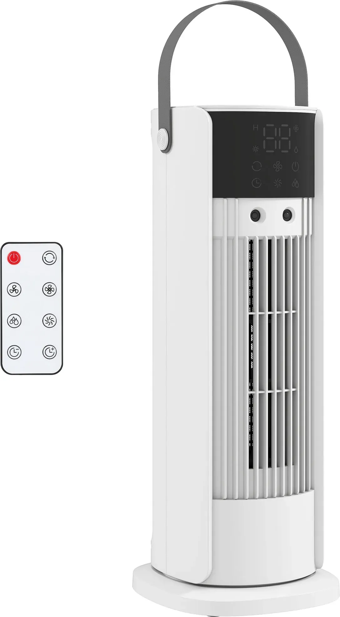 HOMCOM Tischventilator Ventilator mit Nebelfunktion, RGB-Licht, 3 Geschwindigkeiten, 90° Oszillation, 10-Stunden-Timer Turmventilator mit Griff, Fernbedienung, für Büro Camping   Aosom