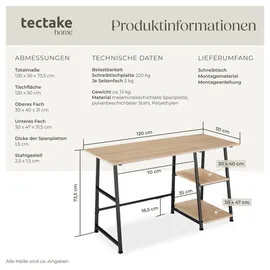 Tectake tectake® Schreibtisch, Paisley 120x50x73,5cm