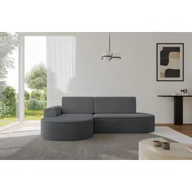 altdecor Eckcouch Cord mit Schlaffunktion 2-Sitzer Dunkelgrau